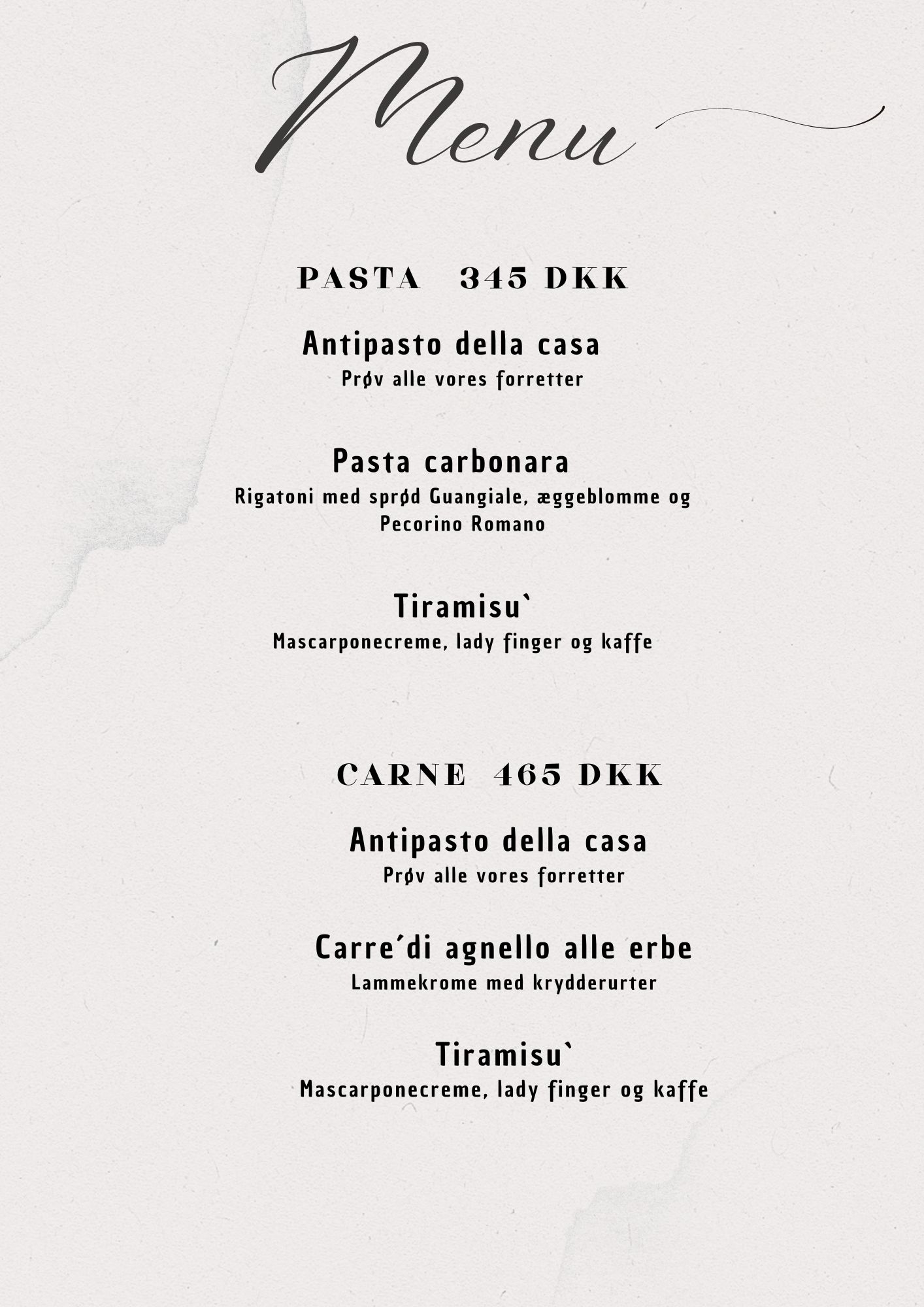 3 course menu